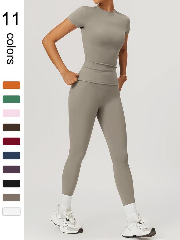 🤩 2-teiliges Sportset für Damen – Leggings mit hoher Taille und T-Shirt | Schnell trocknend und atmungsaktiv | 17 % Rabatt