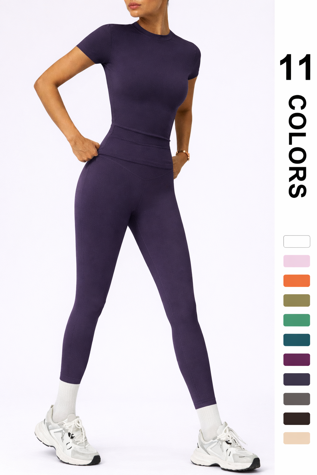 🤩 2-teiliges Sportset für Damen – Leggings mit hoher Taille und T-Shirt | Schnell trocknend und atmungsaktiv | 17 % Rabatt