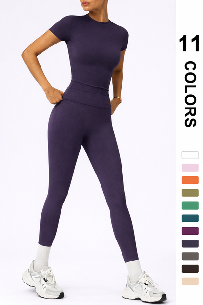 🤩 2-teiliges Sportset für Damen – Leggings mit hoher Taille und T-Shirt | Schnell trocknend und atmungsaktiv | 17 % Rabatt