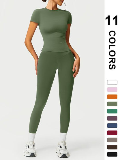 🤩 2-teiliges Sportset für Damen – Leggings mit hoher Taille und T-Shirt | Schnell trocknend und atmungsaktiv | 17 % Rabatt