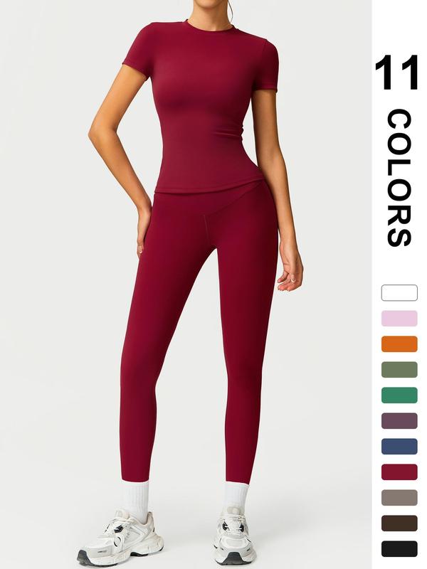 🤩 2-teiliges Sportset für Damen – Leggings mit hoher Taille und T-Shirt | Schnell trocknend und atmungsaktiv | 17 % Rabatt