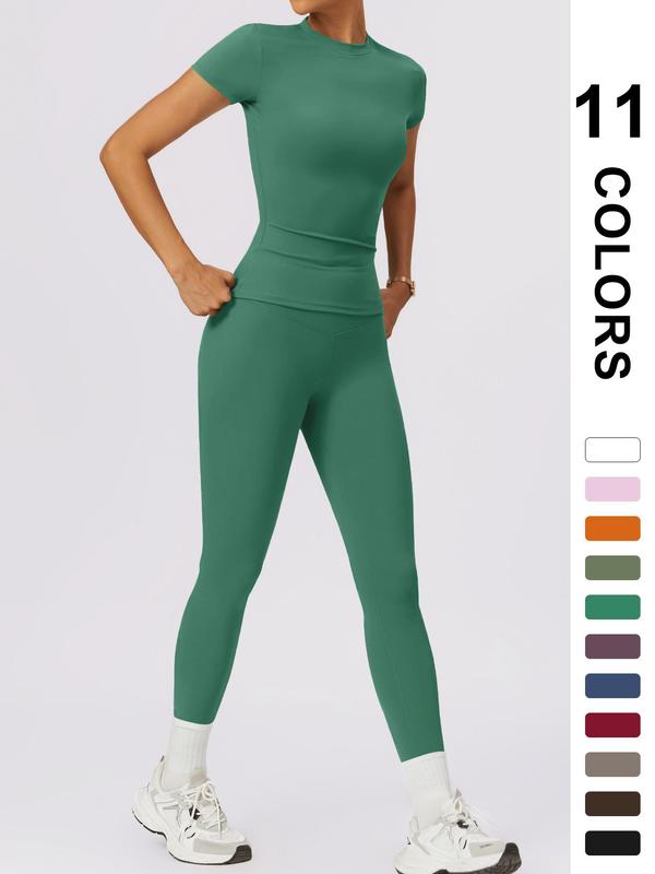 🤩 2-teiliges Sportset für Damen – Leggings mit hoher Taille und T-Shirt | Schnell trocknend und atmungsaktiv | 17 % Rabatt
