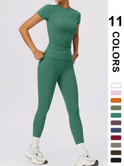 🤩 2-teiliges Sportset für Damen – Leggings mit hoher Taille und T-Shirt | Schnell trocknend und atmungsaktiv | 17 % Rabatt