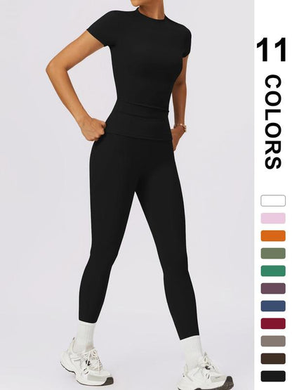 🤩 2-teiliges Sportset für Damen – Leggings mit hoher Taille und T-Shirt | Schnell trocknend und atmungsaktiv | 17 % Rabatt