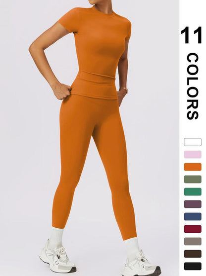 🤩 2-teiliges Sportset für Damen – Leggings mit hoher Taille und T-Shirt | Schnell trocknend und atmungsaktiv | 17 % Rabatt