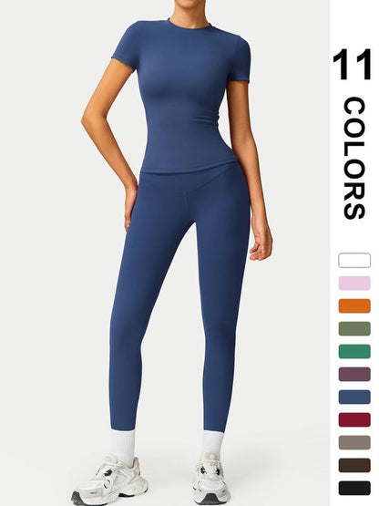 🤩 2-teiliges Sportset für Damen – Leggings mit hoher Taille und T-Shirt | Schnell trocknend und atmungsaktiv | 17 % Rabatt